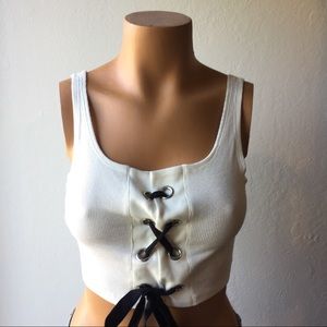 Cream Lace Up Crop Top